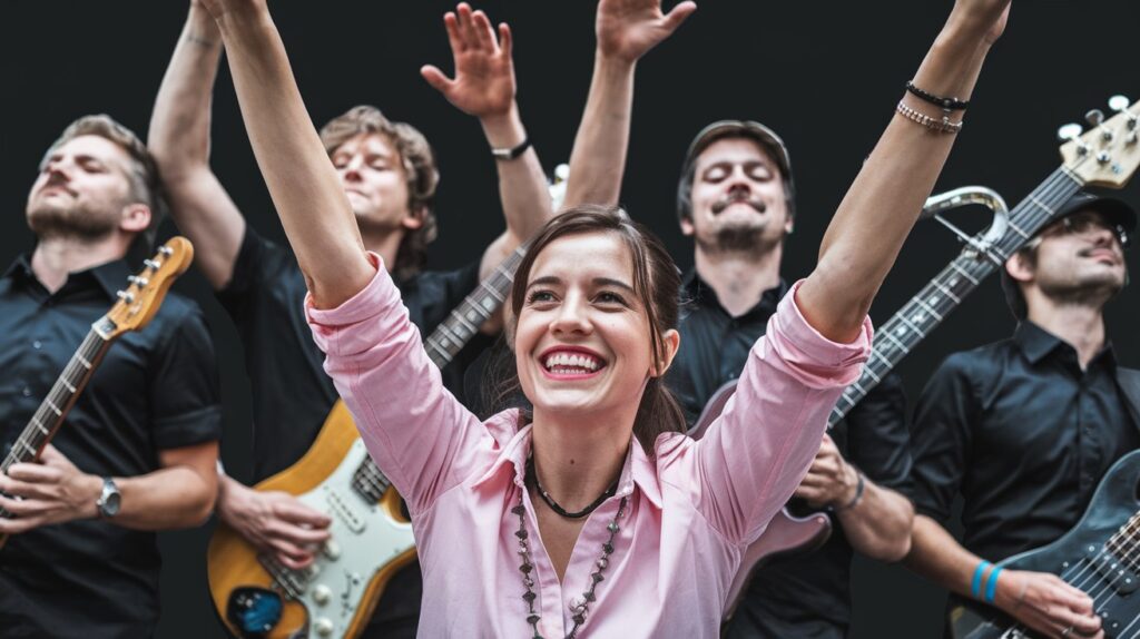 Woman Celebrating With a Band