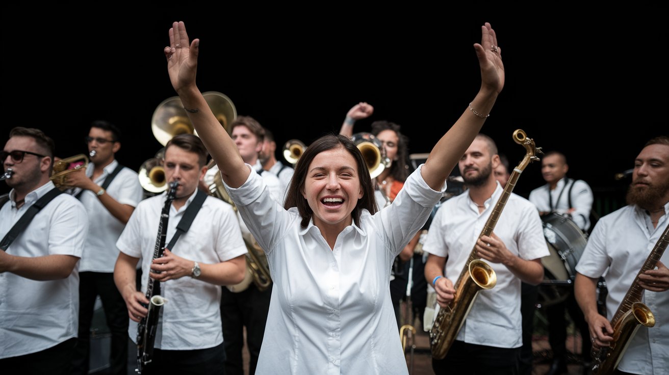 Woman Celebrating With a Band